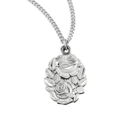 Sterling Silver Double Slide Rose Bud Miraculous Medal