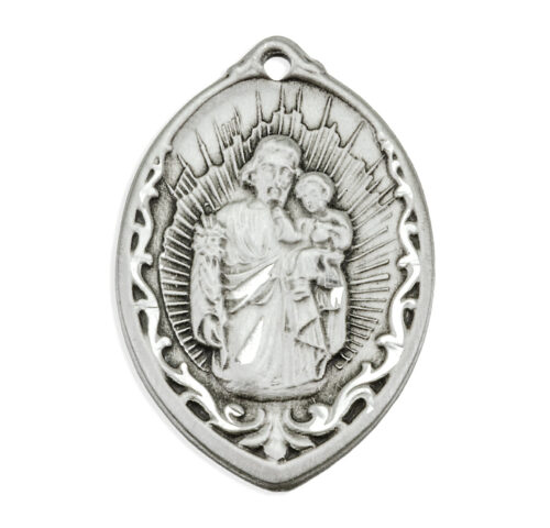 Sterling Silver Almond-Shaped St. Joseph Pendant with Rays - Image 2