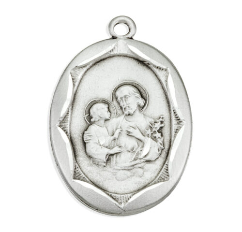 Sterling Silver St. Joseph Pendant with Scalloped Border - Image 2