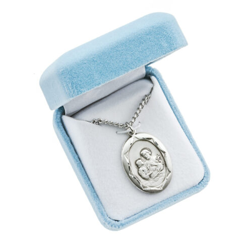 Sterling Silver St. Joseph Pendant with Scalloped Border - Image 4