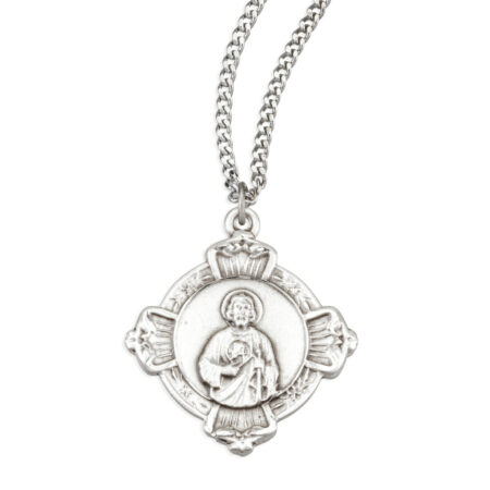 Sterling Silver St. Jude Cross Medal with Sacred Heart of Jesus Back