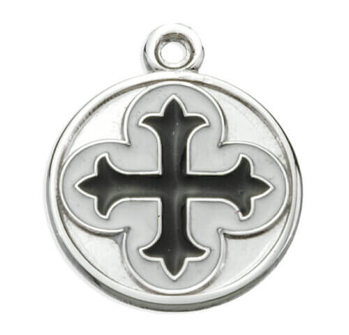 Sterling Silver Round Clover Cross Medal with Black Epoxy - Image 2