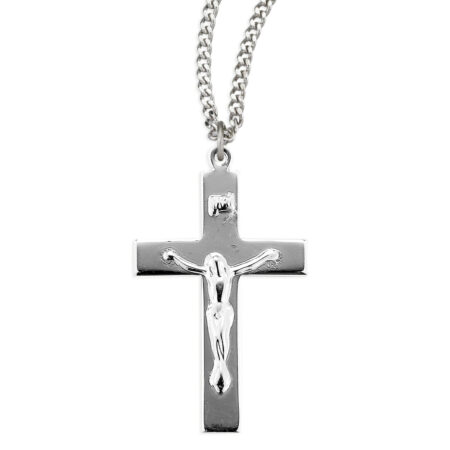 Sterling Silver High-Polished Rhodium Plated Crucifix