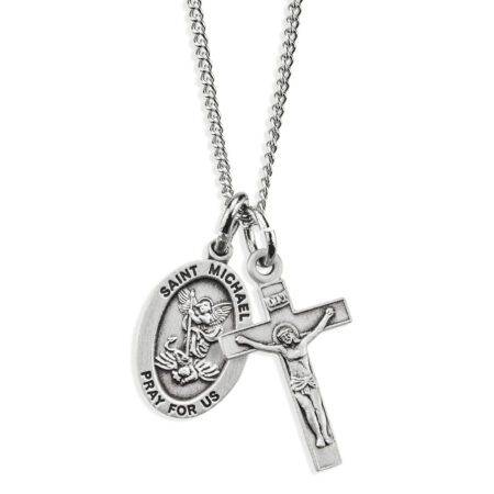 Sterling Silver Small St. Michael Medal and Small Crucifix