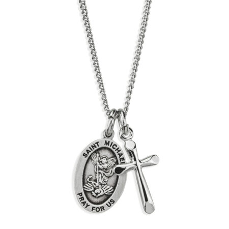 Sterling Silver Small St. Michael Medal and Small Cross