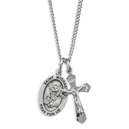 Sterling Silver Small St. Michael Medal and Small Crucifix