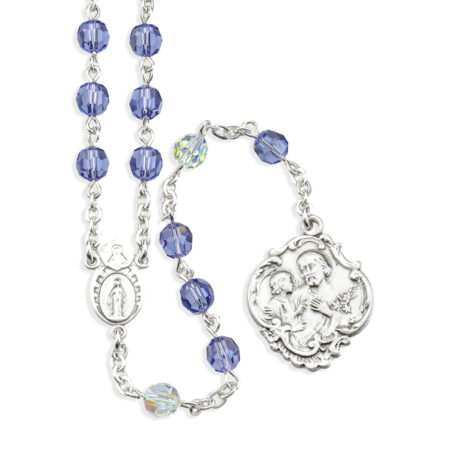 Sterling Silver St. Joseph Chaplet with Miraculous Centerpiece made with Finest Crystal 6mm Tanzanite Beads