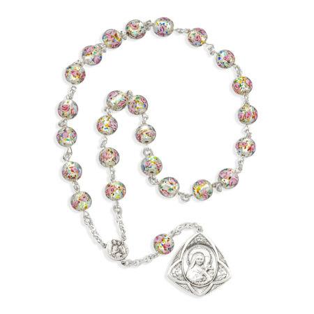 Sterling Silver St. Therese Chaplet with OL of Mt. Carmel Centerpiece made with Floral Glass Beads Crystal 8mm