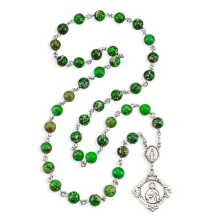 Sterling Silver St. Jude Chaplet with Miraculous Centerpiece made with Imperial 8mm Green Jasper Beads 6mm