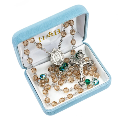 Sterling Silver OL of Guadalupe Rosary made with 6mm Finest Crystal Topaz and Emerald Beads - Image 2