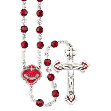 Sterling Silver Holy Spirit Rosary made with  Finest 6mm Crystal Ruby Beads
