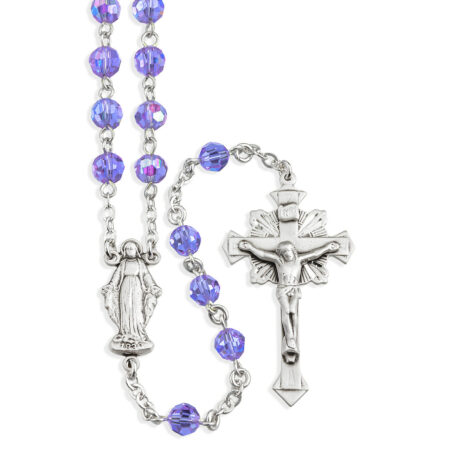Sterling Silver Rosary Hand Made with finest Austrian Crystal 6mm Violet Faceted Round Beads by HMH