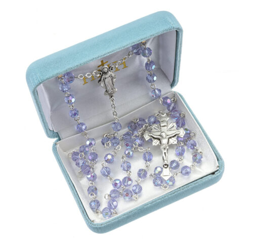 Sterling Silver Rosary Hand Made with finest Austrian Crystal 6mm Violet Faceted Round Beads by HMH - Image 2