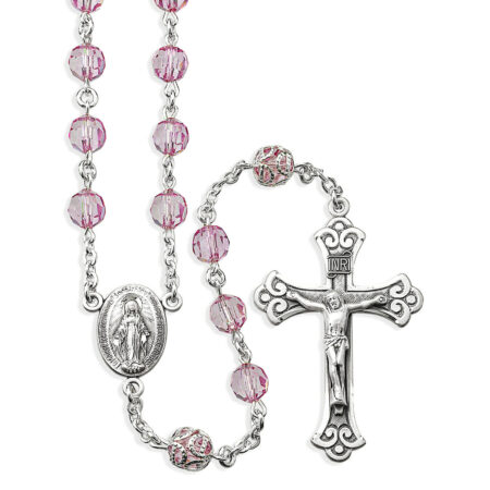 7mm Pink Czech Crystal Beads with Double Capped O.F. Beads