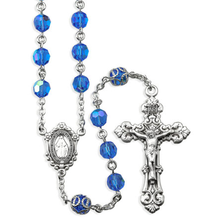 7mm Sapphire Czech Crystal Beads with Double Capped O.F. Beads