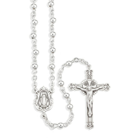4mm High Polished Sterling Round Beads and Miraculous Medal Center
