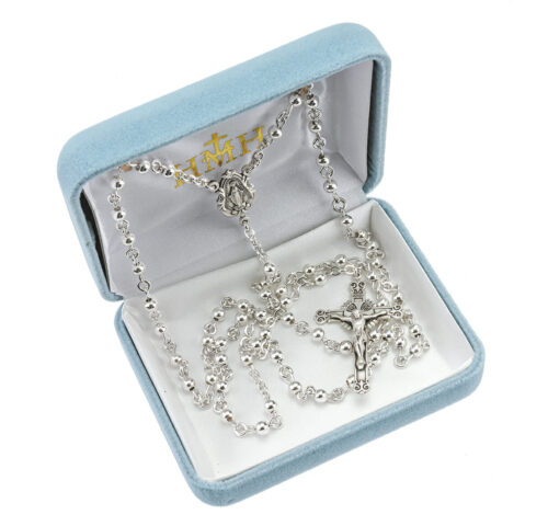 4mm High Polished Sterling Round Beads and Miraculous Medal Center - Image 2