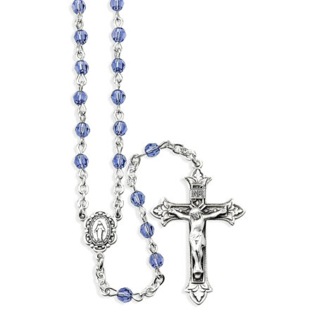 Sterling Silver Rosary Hand Made with finest Austrian Tanzanite Crystal Faceted Beads by HMH