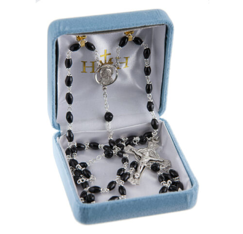 5x7mm Black Oval Genuine Cocoa Beads & 8mm Round O.F. Beads with Scapular Center - Image 3