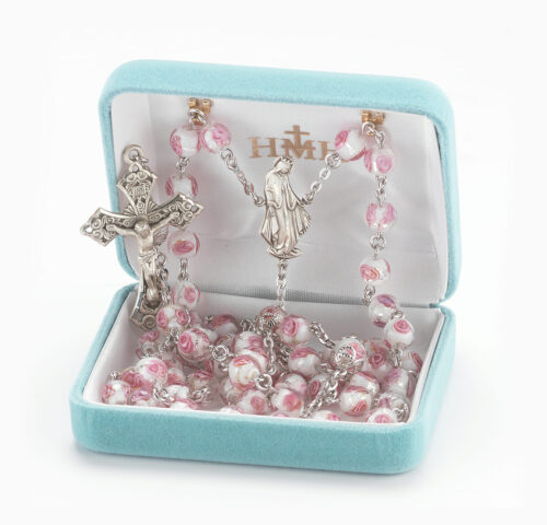 8mm Pink Rose Embedded Glass Beads with Double Capped "Our Father" Beads - Image 3