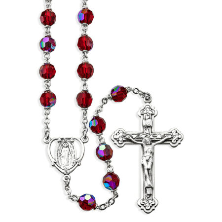 7mm Ruby Crystal Czech Aurora Beads