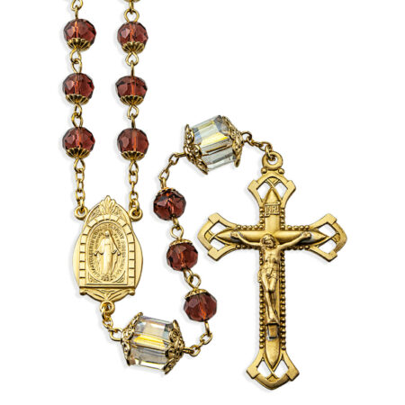 8mm Amethyst Faceted Glass Bead Rosary made with Solid Brass Crucifix and Centerpiece