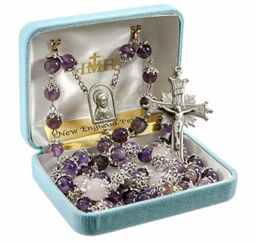 8mm Light Amethyst Gemstone Bead Rosary with Genuine Pewter Crucifix and Centerpiece - Image 2