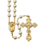 8mm White Faux Pearlized Round Glass Bead Rosary