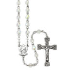 5mm Clear Crystal Bead Rosary in a Grey Velvet Box