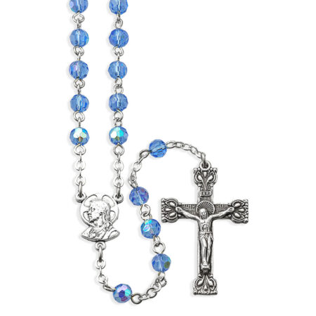 5mm Sapphire Crystal Bead Rosary in a Grey Velvet Box