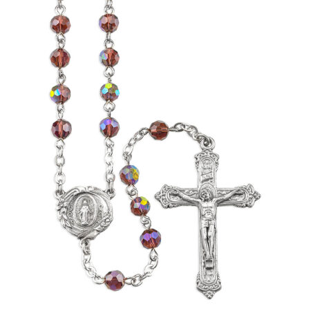 Amethyst Crystal Aurora Borealis Rosary with a Deluxe Center And Crucifix