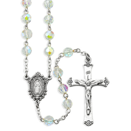 7mm Crystal Tin Cut Multi-Faceted Crystal Round Aurora Borealis Bead Rosary