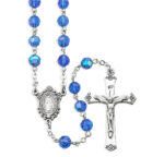 7mm Sapphire Tin Cut Multi-Faceted Round Crystal with Aurora Borealis Bead Rosary