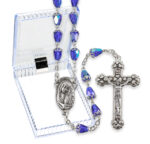 Blue Crystal Capped Bead Rosary in a Plastic Hinged Box 22"