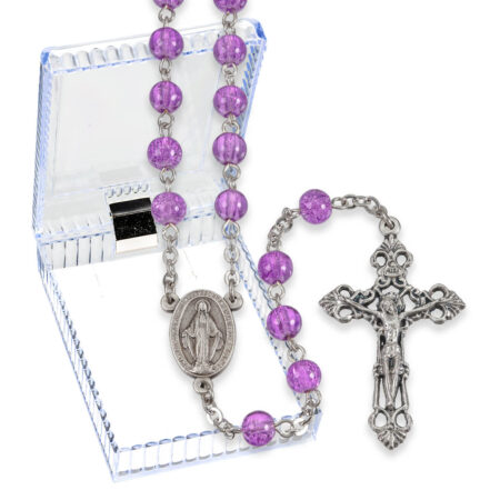 6mm Light Amethyst Round Glass Bead Lock Link Rosary Boxed 19 1/2"