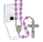 6mm Fuchsia Round Glass Bead Lock Link Rosary in a Plastic Hinged Box 19 1/2"