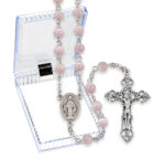 6mm Pink Round Glass Bead Lock Link Boxed Rosary