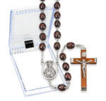 Maroon Carved Wood Beady Rosary in a Plastic Box 20" Quantity of 10