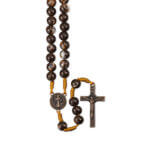 8mm Marbelized Brown Bead Cord Rosary with St. Benedict Crucifix 10 Pieces