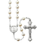 White Fresh Water Pearl Rosary in Grey Velvet Box