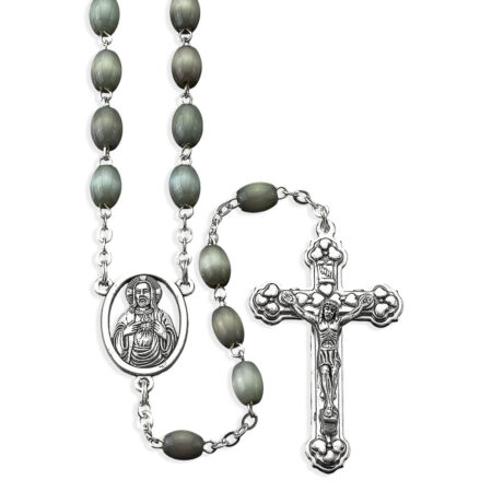 6X8 Oval Grey Glass Bead Rosary