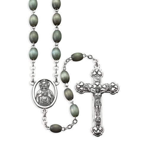 6X8 Oval Grey Glass Bead Rosary