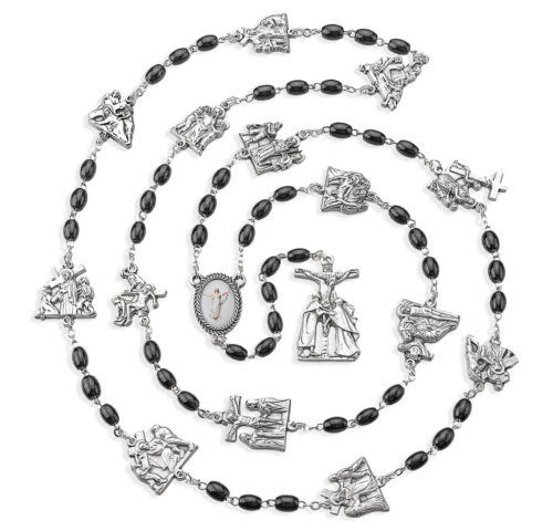 Black Glass Via Crucis Rosary