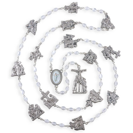 Via Crucis White Glass Bead Rosary