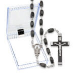 Black Wood Bead Rosary in a Hinged Plastic Box 24 1/2" Quantity of 10