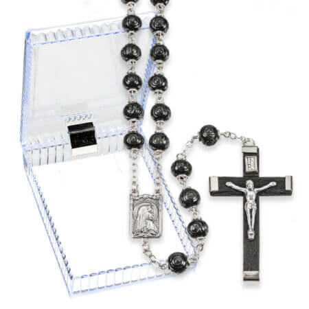 Black Carved Wood Bead Rosary 18 3/4" Quantity of 10