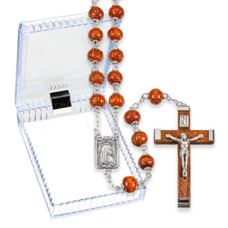 Natural Color Wood Carved Bead Rosary 19" Quantity of 10