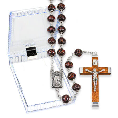 Maroon Carved Wood Bead Rosary 18 1/2" Quantity of 10