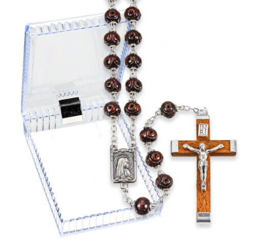 Maroon Carved Wood Bead Rosary 18 1/2" Quantity of 10