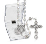 7mm Crystal Mystery Center Rosary in a plastic hnged box 20 3/4"